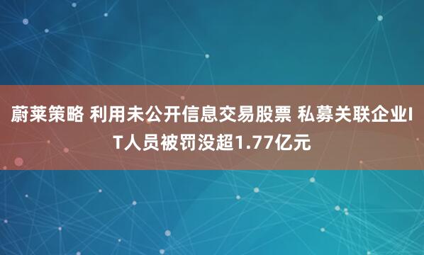 蔚莱策略 利用未公开信息交易股票 私募关联企业IT人员被罚没超1.77亿元